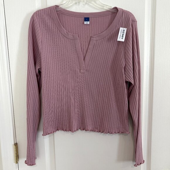 Old Navy Ribbed Knit Pajama Top Split V-neck Mauve Pink Size Large NEW - Picture 3 of 6